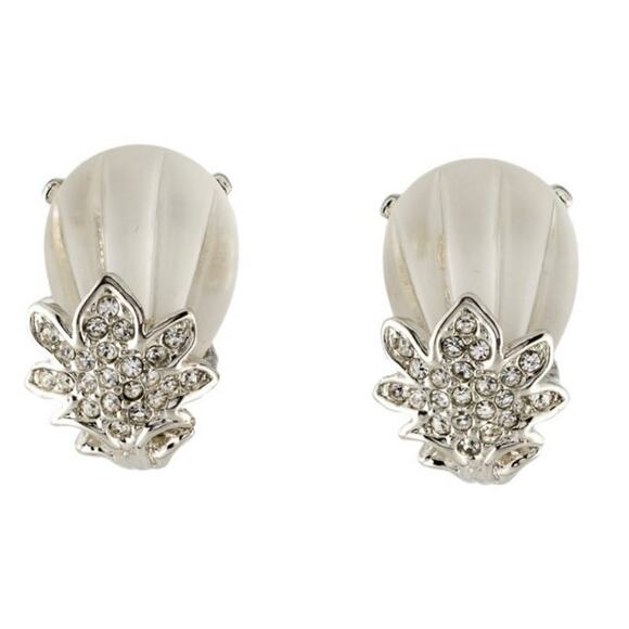 Kenneth Jay Lane White Lucite & Clear Crystal Clip-On Earrings - Picture 3 of 12